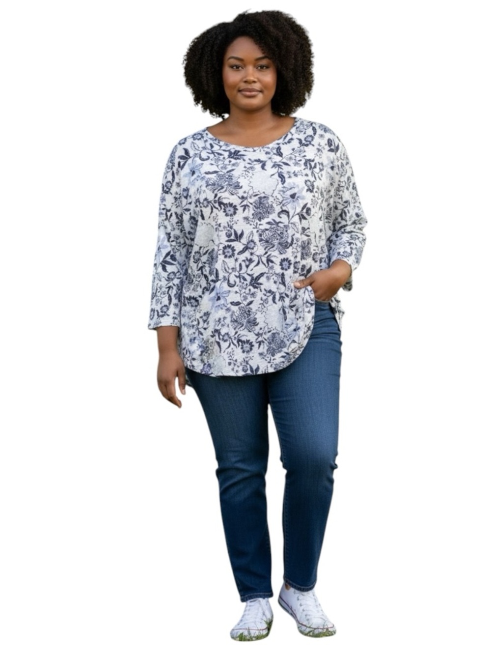 Rachel Zoe Lavender White Floral Linen Tunic Top Size 2X V-Neck Flowy Blouse